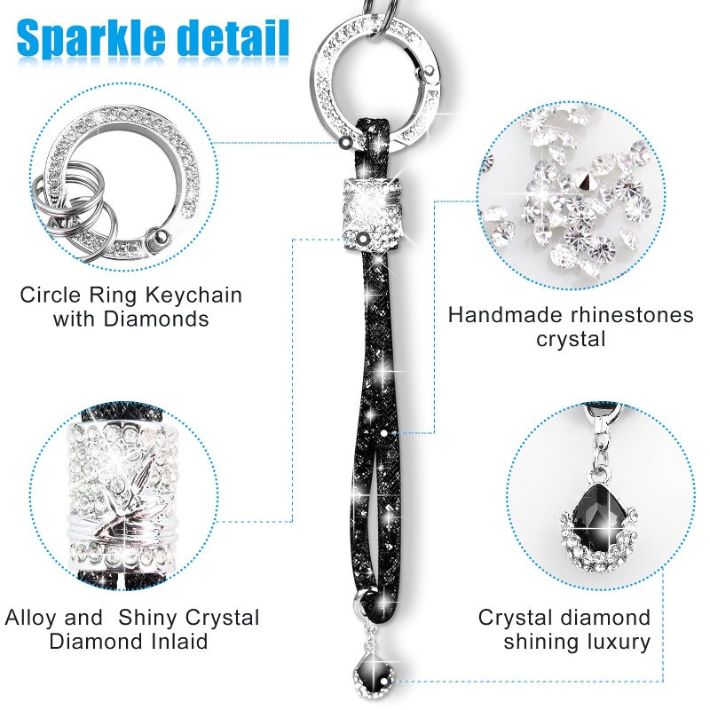 Yiflin Cute Wrist Car keychain for Women, Crystal Keychain Accessoriesï¼ŒBling Wrist Lanyard for Keys, Car key (Silver, Large) - Image 3
