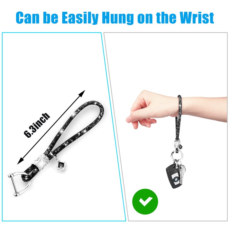Yiflin Cute Wrist Car keychain for Women, Crystal Keychain Accessoriesï¼ŒBling Wrist Lanyard for Keys, Car key (Silver, Large) - Image 2