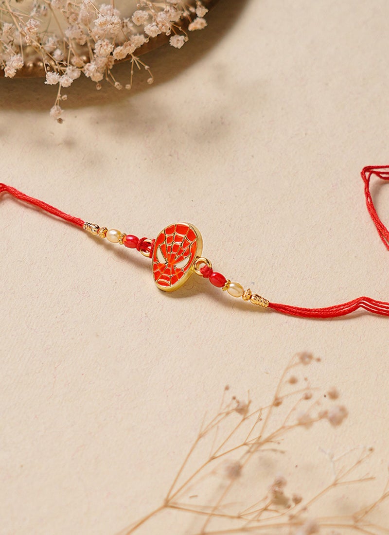 Madhoor Spider-Man Kids Rakhi Gold-Tone Red Designer Raksha Bandhan Thread ,Premium Handmade ,1 Piece-37 CM - Image 1