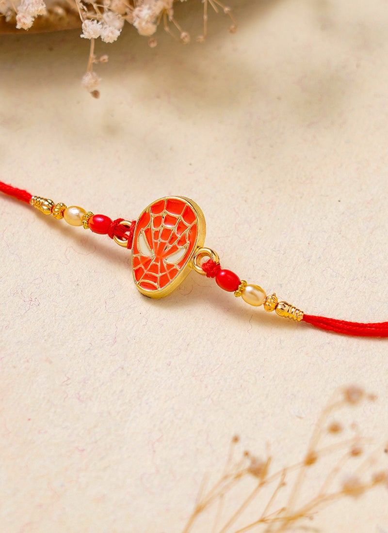 Madhoor Spider-Man Kids Rakhi Gold-Tone Red Designer Raksha Bandhan Thread ,Premium Handmade ,1 Piece-37 CM - Image 2