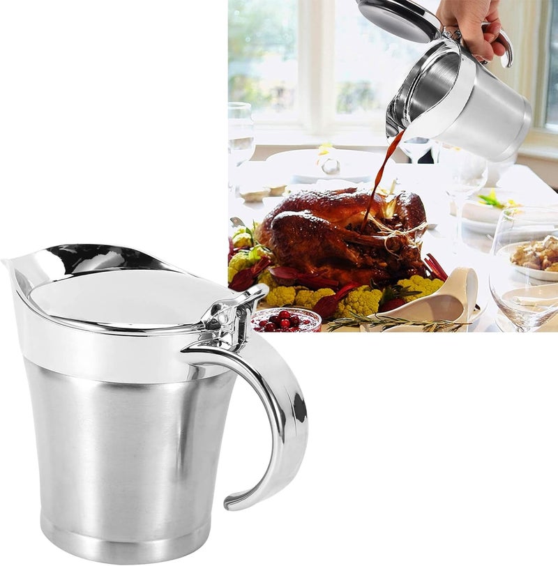 750ML Gravy Boat 304 Stainless Steel Sauce Jug, Double Walled Steak Sauce Pot with Lid, Insulated Gravy Boat for Holiday Family Meals, Ergonomic Non Drip Spout - Image 5