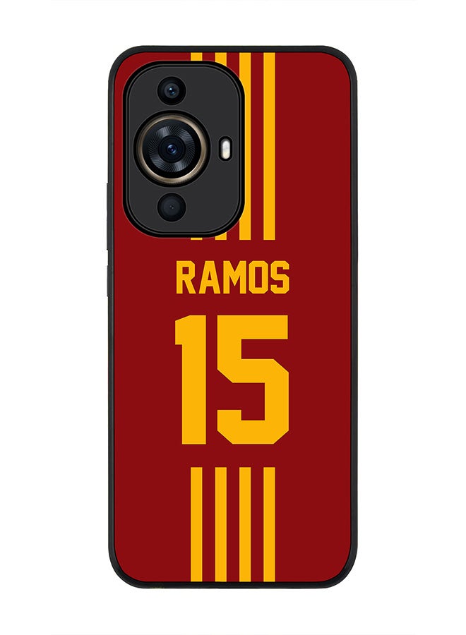 Stylizedd Rugged Black Edge case for Huawei nova 11 Pro, Slim fit Soft Flexible Rubber Edges Anti Drop Cover - Football Team - Spain , Player Name - Ramos - Image 1