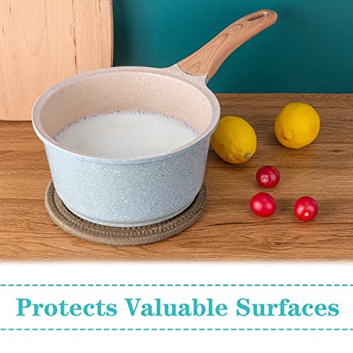 Cazzon Trivets for Hot Dishes, Pots and Pans, Hot Pads with Storage Basket, Pot Holders for Kitchen, Heat Resistant Mat Protect Counter Home Essentials, Farmhouse Decor (Khaki 4 PCS) - Image 4