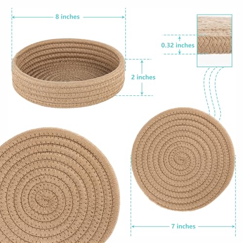 Cazzon Trivets for Hot Dishes, Pots and Pans, Hot Pads with Storage Basket, Pot Holders for Kitchen, Heat Resistant Mat Protect Counter Home Essentials, Farmhouse Decor (Khaki 4 PCS) - Image 3