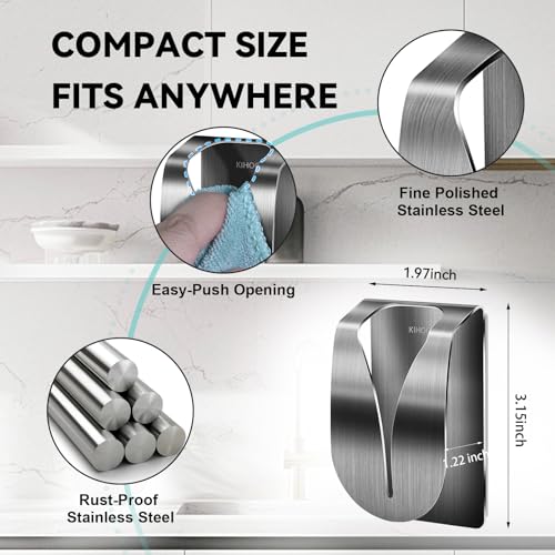 KIHOGEM 4Pcs Adhesive Kitchen Towel Holders, Stainless Steel Kitchen Towel Hooks Holder, Wall Mount Non Drilling Dish Towel Holder Hangers for Kitchen Bathroom Cabinet - Image 5