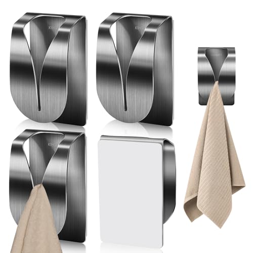 KIHOGEM 4Pcs Adhesive Kitchen Towel Holders, Stainless Steel Kitchen Towel Hooks Holder, Wall Mount Non Drilling Dish Towel Holder Hangers for Kitchen Bathroom Cabinet - Image 1