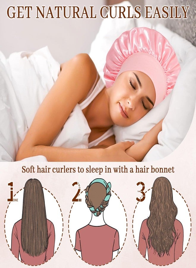 AWAYTR Velvet Heatless Hair Curler Set - 5Pcs No Heat Curlers for Heatless Curls Overnight Hair Curlers to Sleep In for Curls Heatless Curling Set with Scrunchies Clip and Satin Bonnet (Deep Pink) - Image 2