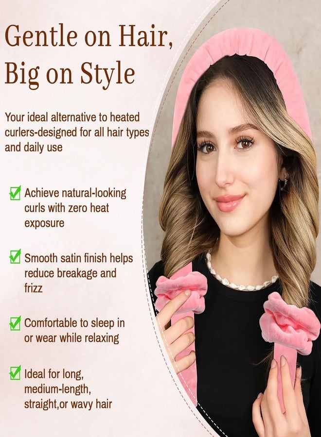 AWAYTR Velvet Heatless Hair Curler Set - 5Pcs No Heat Curlers for Heatless Curls Overnight Hair Curlers to Sleep In for Curls Heatless Curling Set with Scrunchies Clip and Satin Bonnet (Deep Pink) - Image 3