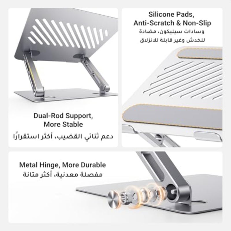 Laptop Stand Upgrade Larger Sturdy Base Adjustableand Foldable Ergonomic Laptop Stand for Desk Metal Notebook Holder Fit for Macbook Air, Macbook Pro, Lenovo, HP, All laptops up to 17.3'' - Image 4