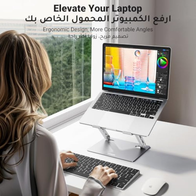 Laptop Stand Upgrade Larger Sturdy Base Adjustableand Foldable Ergonomic Laptop Stand for Desk Metal Notebook Holder Fit for Macbook Air, Macbook Pro, Lenovo, HP, All laptops up to 17.3'' - Image 2