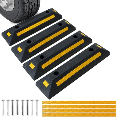 DASBET 4 Pack Heavy Duty Rubber Parking Block Parking Curb | Wheel Stop Stoppers with Yellow Reflective Stripes for Car, Truck, RV, Trailer, and Garage (4) - Image 1