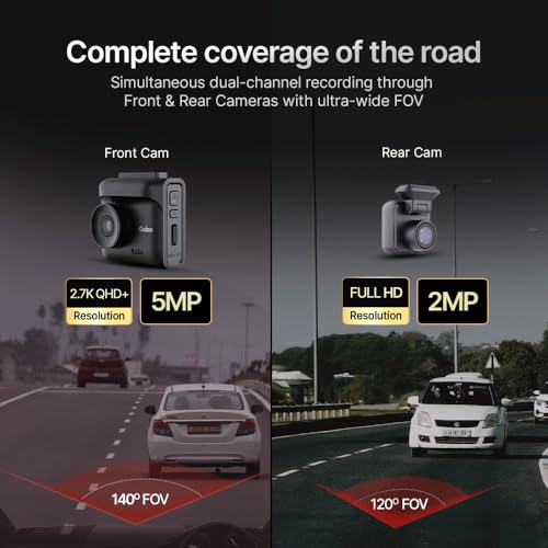 Qubo Car Dashcam Pro 2.7K Dual Channel from Hero Group [2026 Edition] | NightPulse Vision | 5MP QHD+ Front (140°), 2MP FHD Rear | G-Sensor |2" LCD |Built-in GPS, Wi-Fi, Mic |1TB Storage| Made in India - Image 5