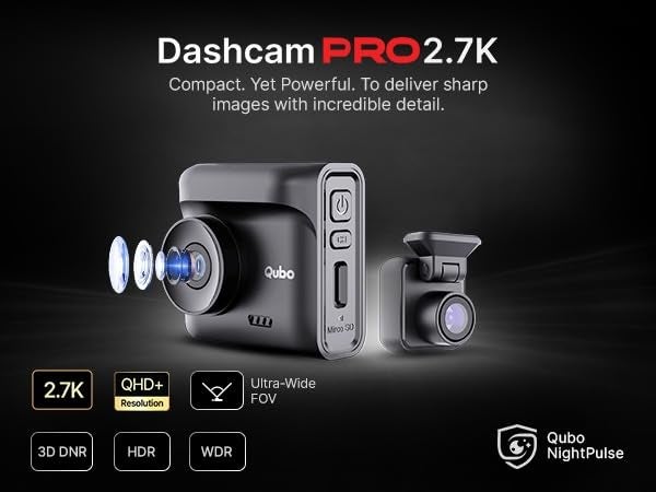 Qubo Car Dashcam Pro 2.7K Dual Channel from Hero Group [2026 Edition] | NightPulse Vision | 5MP QHD+ Front (140°), 2MP FHD Rear | G-Sensor |2" LCD |Built-in GPS, Wi-Fi, Mic |1TB Storage| Made in India - Image 2