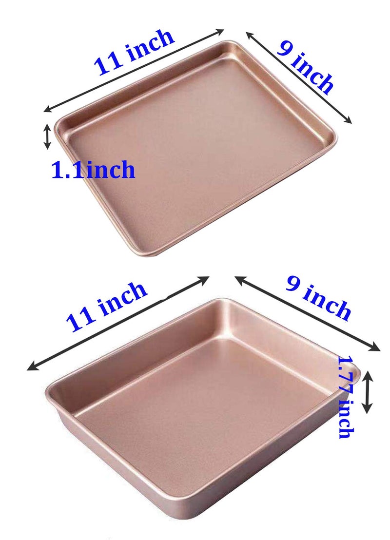 HYTK Small Baking Sheet Pans Nonstick 11x9inch Carbon Steel Deep Side Replacement Tray Brownie Cake Pan Cookie Sheet Set Thick Heavy No Rust Easy Clean Bakeware - Image 2