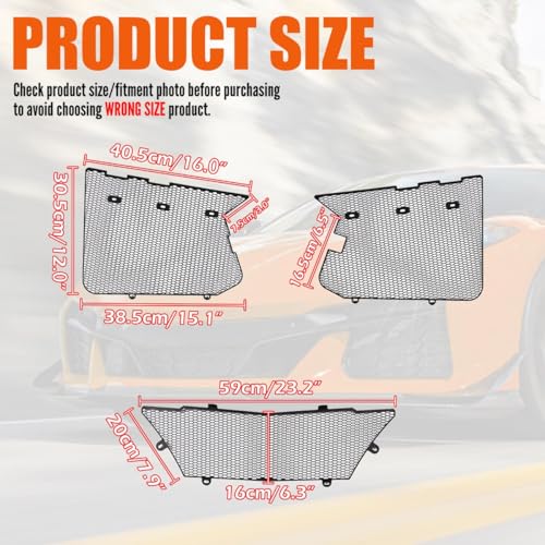 BILLFARO 3Pcs Black Upgraded Front Radiator Guards Grille,Aluminum Body Bumper OEM Style Front Outer Grill Guard Protection Screens Grille Vents Insert Mesh Set for Corvette C8 Z06 2023+/E-Ray 2024+ - Image 2