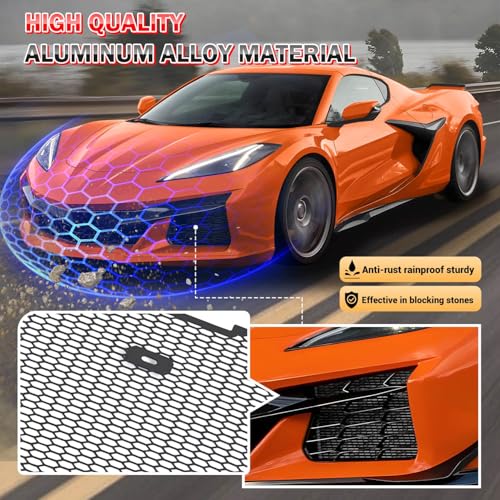 BILLFARO 3Pcs Black Upgraded Front Radiator Guards Grille,Aluminum Body Bumper OEM Style Front Outer Grill Guard Protection Screens Grille Vents Insert Mesh Set for Corvette C8 Z06 2023+/E-Ray 2024+ - Image 4