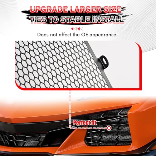 BILLFARO 3Pcs Black Upgraded Front Radiator Guards Grille,Aluminum Body Bumper OEM Style Front Outer Grill Guard Protection Screens Grille Vents Insert Mesh Set for Corvette C8 Z06 2023+/E-Ray 2024+ - Image 5