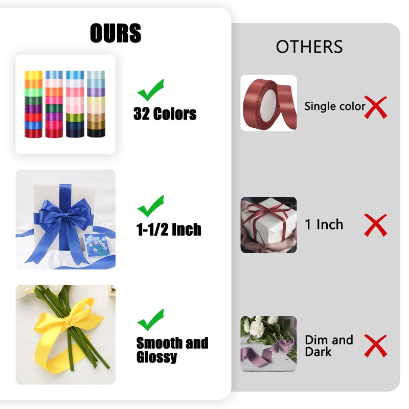 NESCCI 800 Yards Ribbon,1-1/2 Inch Satin Ribbon,Single Face Satin Ribbons, Perfect for Gift Wrapping,Wedding Decoration,Handmade Bows,Wrapping Bouquet and More - Image 3