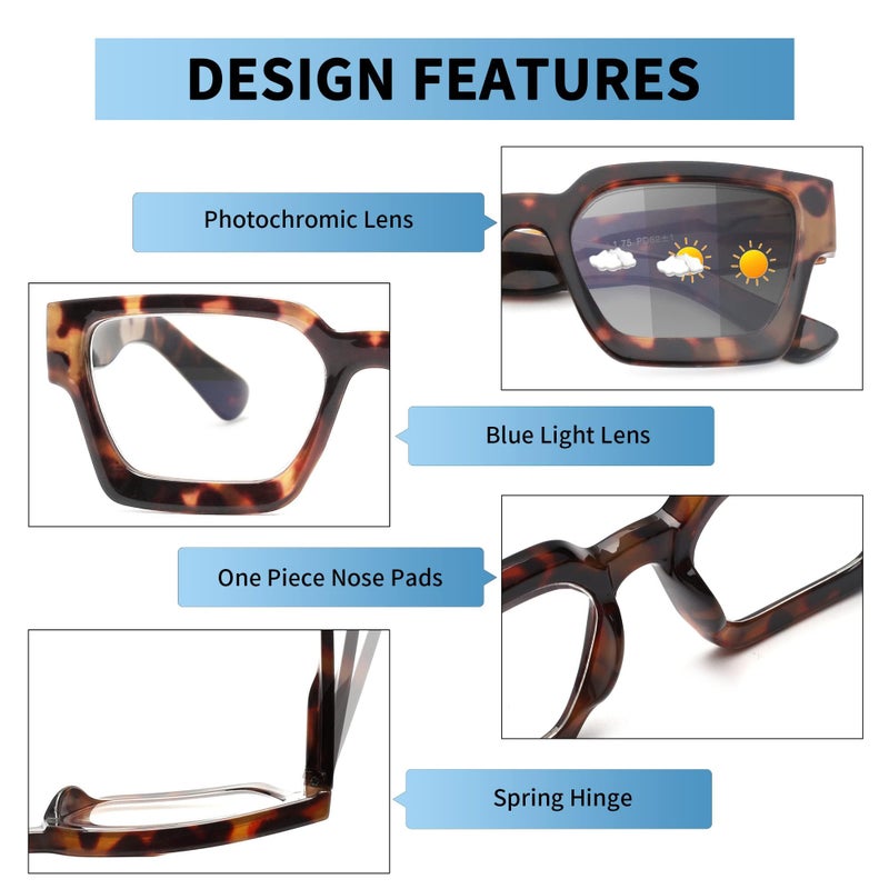 جم jm 2 pack photochromic قراءة النظارات الشمسية للنساء قارئات الكمبيوتر الأزرق الأزرق في الربيع المفصلية السوداء والسلحفاة +4.0 - Image 4