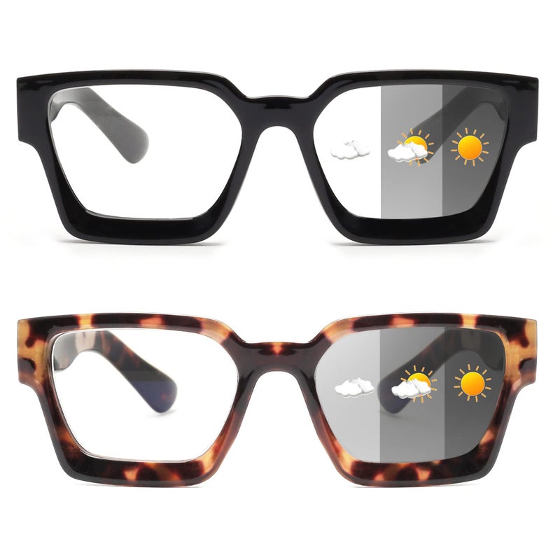 جم jm 2 pack photochromic قراءة النظارات الشمسية للنساء قارئات الكمبيوتر الأزرق الأزرق في الربيع المفصلية السوداء والسلحفاة +4.0 - Image 1