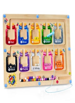 Generic Magnetic Color and Number Maze for 3-5 Year Old Boys and Girls - Wooden Toddler Puzzle Board for Learning, Counting, and Fine Motor Skills Development  - Image 1