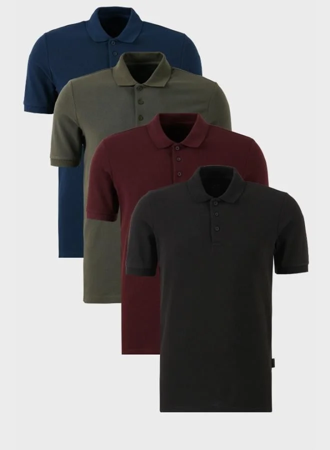 Buratti Buratti Cotton Regular Fit Buttoned Polo Collar 4-Pack T Shirt Men's T-SHIRT 5902127S4