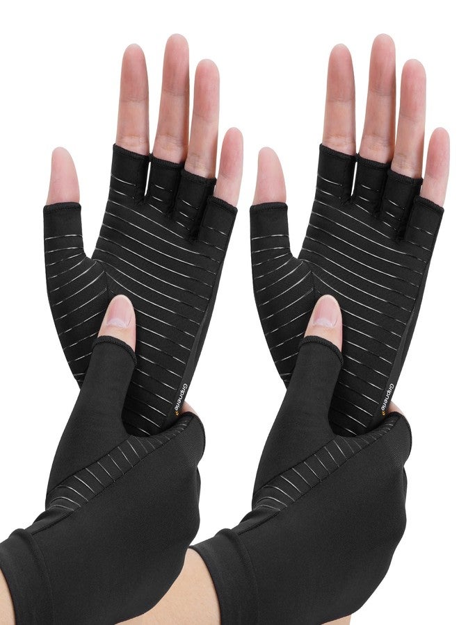 Gripnerie Copper Compression Gloves for Arthritis - Open Finger, Set of 2 Pairs (4 Gloves) - For Men & Women, Hand Support for Typing & Daily Wear, Helps Ease Stiffness & Swelling - Image 1