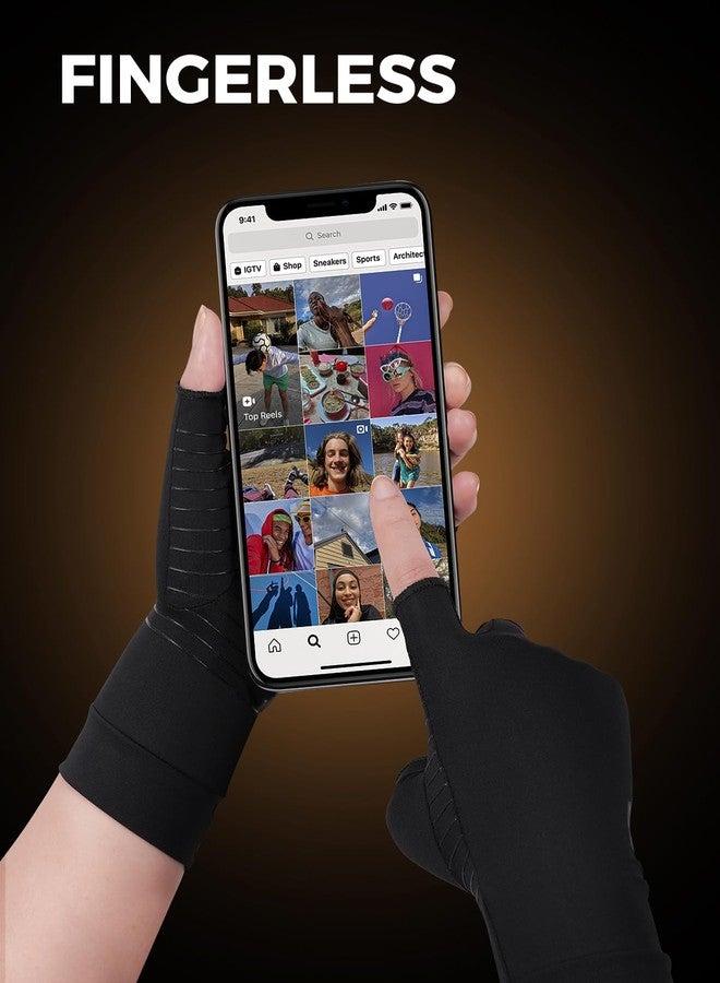 Gripnerie Copper Compression Gloves for Arthritis - Open Finger, Set of 2 Pairs (4 Gloves) - For Men & Women, Hand Support for Typing & Daily Wear, Helps Ease Stiffness & Swelling - Image 4