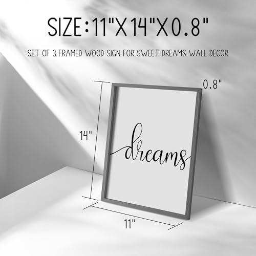 Ronasip Sweet Dreams Wall Decor for Bedroom Set of 3 Framed Wall Art for Farmhouse Rustic Home Master Bedroom Decor (11”x14”, Gray) - Image 5