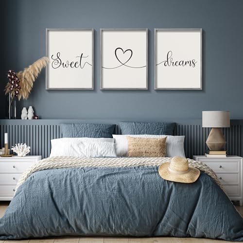 Ronasip Sweet Dreams Wall Decor for Bedroom Set of 3 Framed Wall Art for Farmhouse Rustic Home Master Bedroom Decor (11”x14”, Gray) - Image 4