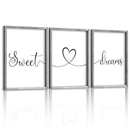 Ronasip Sweet Dreams Wall Decor for Bedroom Set of 3 Framed Wall Art for Farmhouse Rustic Home Master Bedroom Decor (11”x14”, Gray) - Image 1