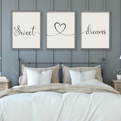 Ronasip Sweet Dreams Wall Decor for Bedroom Set of 3 Framed Wall Art for Farmhouse Rustic Home Master Bedroom Decor (11”x14”, Gray) - Image 2