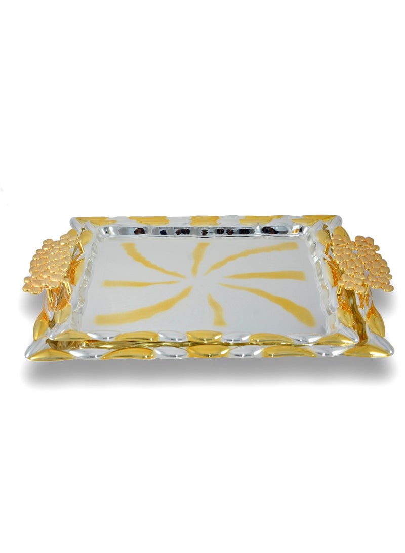 Homemaker 2-Piece Rectangular Luxury Serving Tray, Large 49cm x 35cm & Medium 42cm x 30cm, Steel, Silver & Gold - Image 2