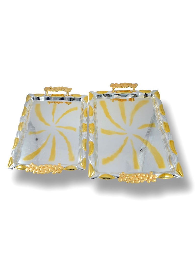 Homemaker 2-Piece Rectangular Luxury Serving Tray, Large 49cm x 35cm & Medium 42cm x 30cm, Steel, Silver & Gold - Image 3