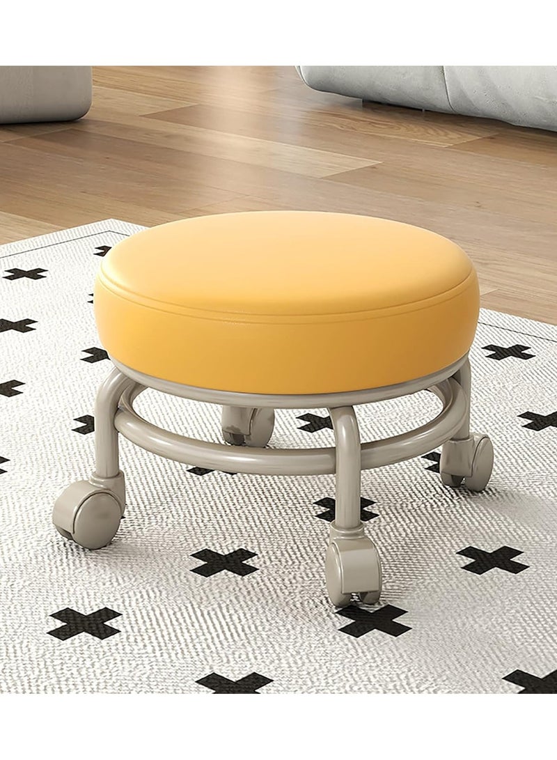 DubaiGallery Rolling Stool with 360° Silent Rubber Wheels and PU Leather Seat for Garage Home Garden Office Shop and Fitness Stable and Comfortable - Image 1
