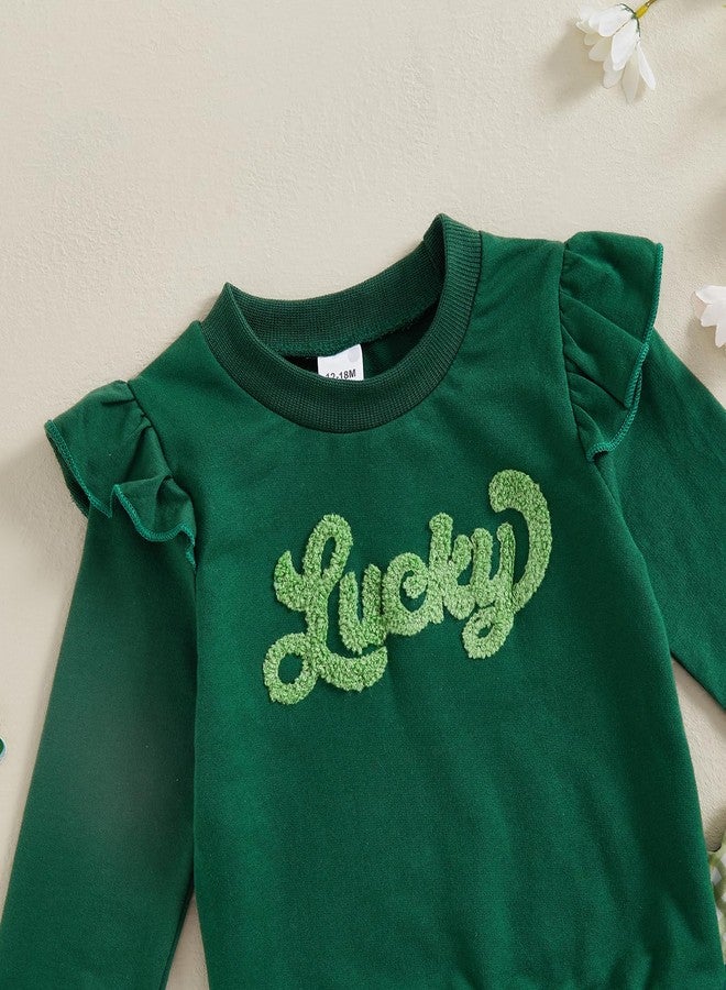 DNOMAID YZARC Toddler Baby Girl St Patricks Day Outfit Letter Clover Long Sleeve Sweatshirt Bell Bottom Pants Irish Clothes (Green 3, 4-5T) - Image 4