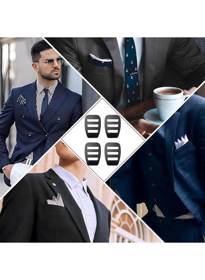 4Pcs Men’s Pocket Square Holder for Suits, Handkerchief Clip Set, Prefolded Handkerchief Holder, Suit Tuxedo Accessories Lightweight Dress Shirt Organizer Formal Wear Attachment Plate (Black) - Image 4