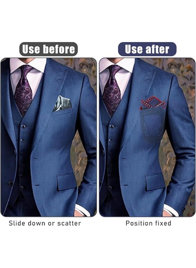 4Pcs Men’s Pocket Square Holder for Suits, Handkerchief Clip Set, Prefolded Handkerchief Holder, Suit Tuxedo Accessories Lightweight Dress Shirt Organizer Formal Wear Attachment Plate (Black) - Image 2
