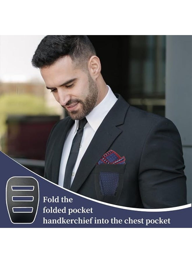 4Pcs Men’s Pocket Square Holder for Suits, Handkerchief Clip Set, Prefolded Handkerchief Holder, Suit Tuxedo Accessories Lightweight Dress Shirt Organizer Formal Wear Attachment Plate (Black) - Image 3