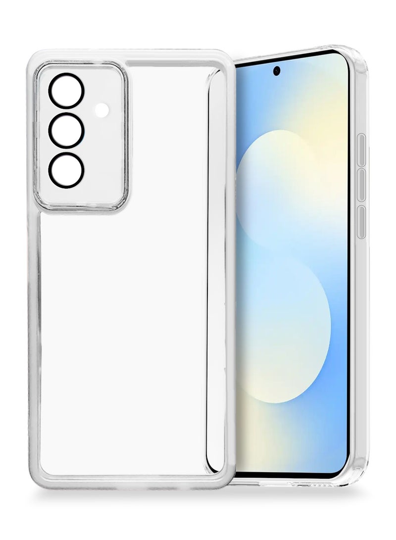 دبليو تيك غطاء خلفي لهاتف سامسونج جالاكسي S25 FE 5G 2025 بشريحة TPU شفافة ناعمة لحماية عدسة الكاميرا، سيليكون رفيع جدًا، تصميم أنيق للهاتف، حافة الكاميرا مطلية بالكهرباء - أبيض - Image 1