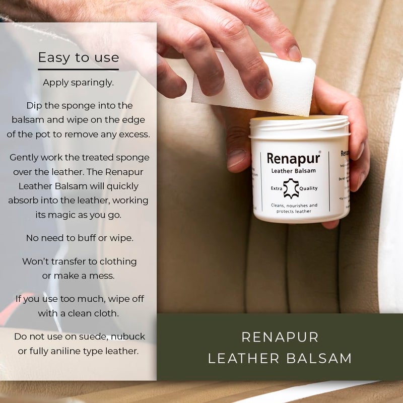 Renapur بلسم رينابور للجلد، مرطب طبيعي، واقي ومجدد - للأثاث الجلدي، والأحذية، والمحافظ والحقائب، وداخل السيارات والدراجات، والسرج والمعدات. - Image 4