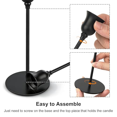 Ohtomber Taper Candle Candlestick Holders - 3PCS Black Metal Pillar Candle Sticks Holder Decor, Vintage Decorative Centerpiece Table Candlesticks Decor for Wedding Fireplace Mantel, Housewarming Gift - Image 4