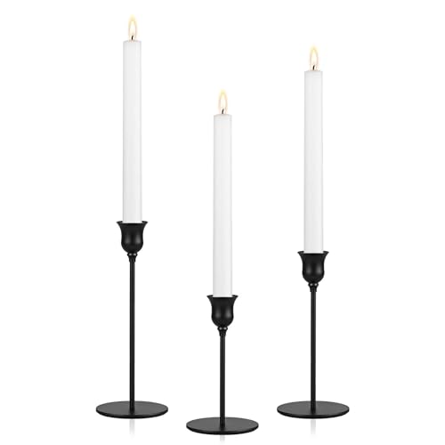 Ohtomber Taper Candle Candlestick Holders - 3PCS Black Metal Pillar Candle Sticks Holder Decor, Vintage Decorative Centerpiece Table Candlesticks Decor for Wedding Fireplace Mantel, Housewarming Gift - Image 1