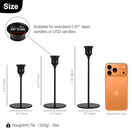Ohtomber Taper Candle Candlestick Holders - 3PCS Black Metal Pillar Candle Sticks Holder Decor, Vintage Decorative Centerpiece Table Candlesticks Decor for Wedding Fireplace Mantel, Housewarming Gift - Image 3