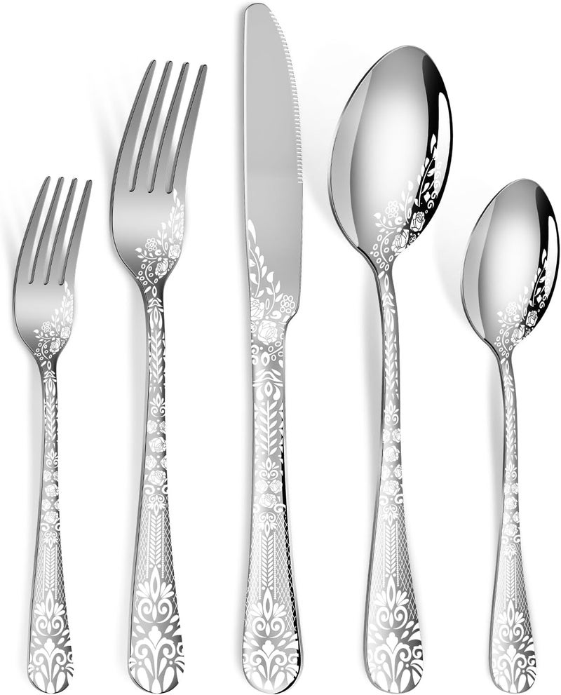 Remoxye 40 Piece Silverware Set Stainless Steel Flatware Cutlery Set Service for 8 Mirror Polished Tableware Eating Utensils Set for Home Kitchen Include Knife Fork Spoon Set Dishwasher Safe - Image 1