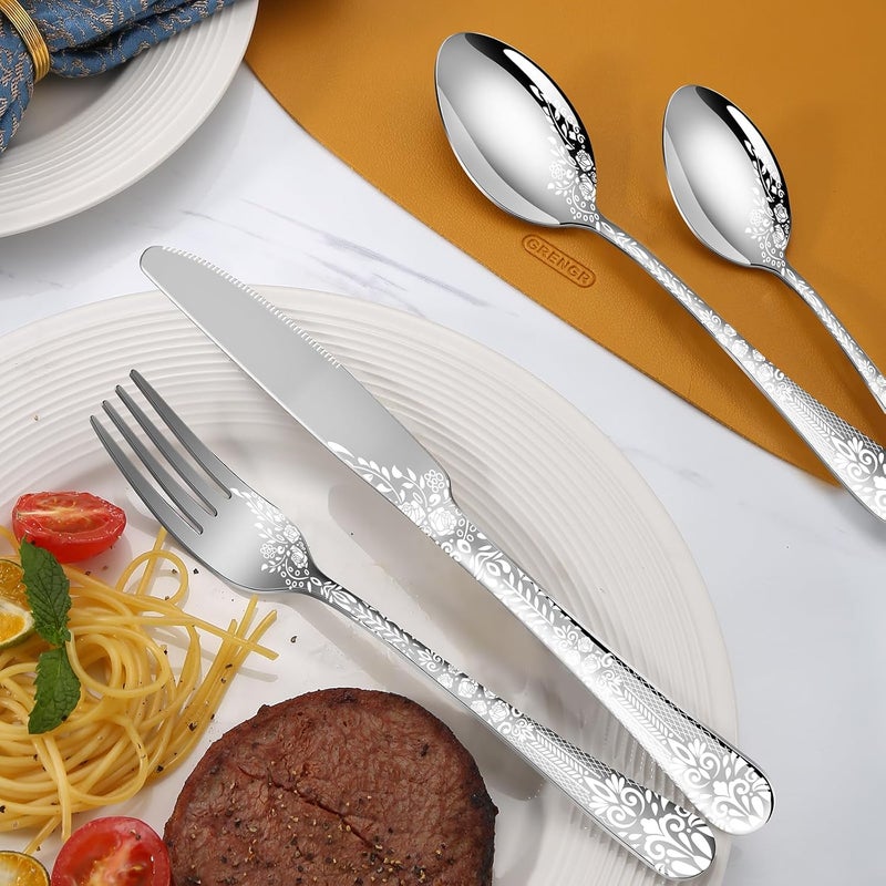 Remoxye 40 Piece Silverware Set Stainless Steel Flatware Cutlery Set Service for 8 Mirror Polished Tableware Eating Utensils Set for Home Kitchen Include Knife Fork Spoon Set Dishwasher Safe - Image 5
