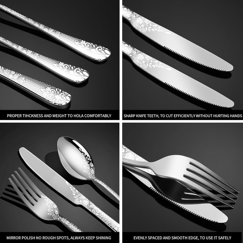 Remoxye 40 Piece Silverware Set Stainless Steel Flatware Cutlery Set Service for 8 Mirror Polished Tableware Eating Utensils Set for Home Kitchen Include Knife Fork Spoon Set Dishwasher Safe - Image 4