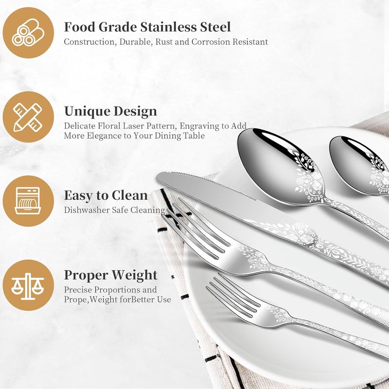 Remoxye 40 Piece Silverware Set Stainless Steel Flatware Cutlery Set Service for 8 Mirror Polished Tableware Eating Utensils Set for Home Kitchen Include Knife Fork Spoon Set Dishwasher Safe - Image 3