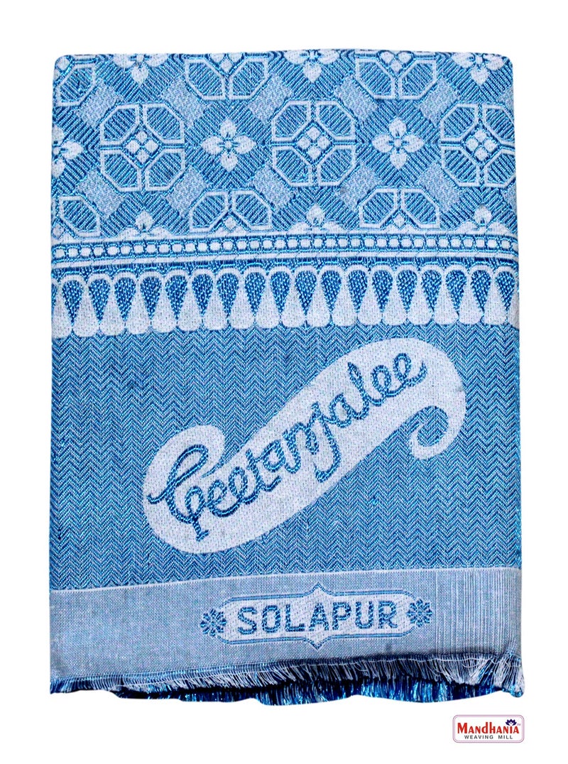 Mandhania Solapur Chaddar Single Blanket Cotton,Rayon & Viscose Pack of 1 - Blue - Image 1