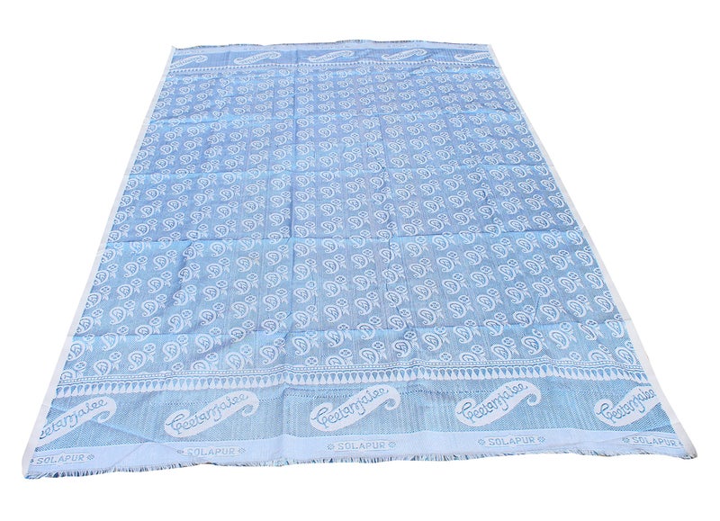 Mandhania Solapur Chaddar Single Blanket Cotton,Rayon & Viscose Pack of 1 - Blue - Image 2